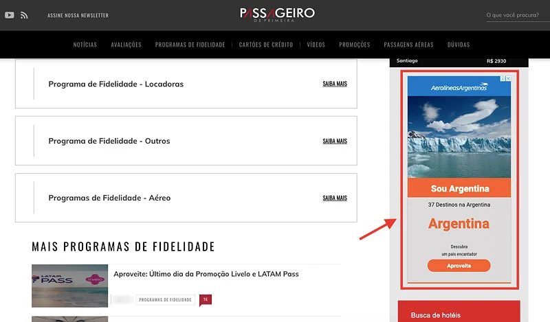 Anúncio de display em site