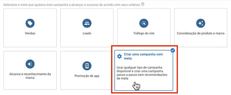 Campanha sem meta no Google Ads