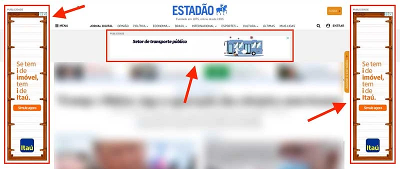 Anúncios de display em site de notícias