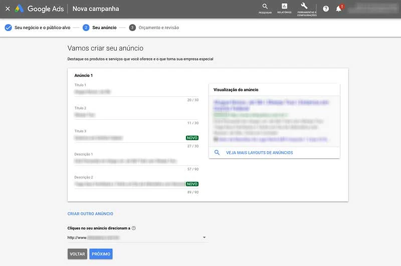 Escrever anúncio da campanha inteligente no Google Ads