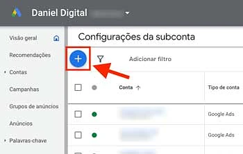 Botão Mais nas configurações de subconta