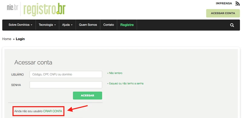 Como criar sua conta grátis no Registro.br para comprar um domínio