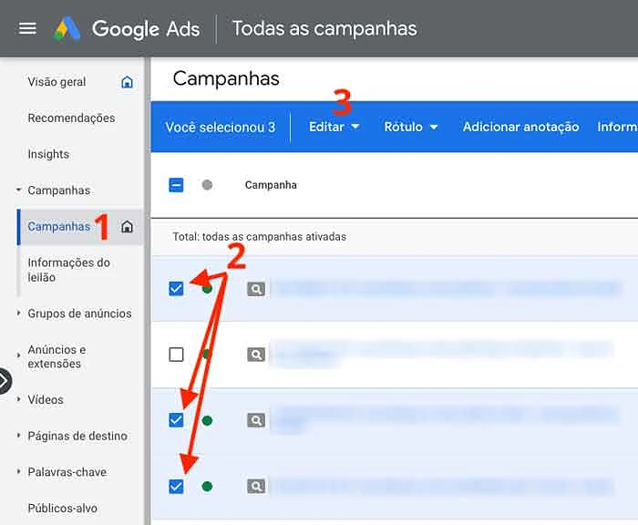 Selecionar campanhas para copiar
