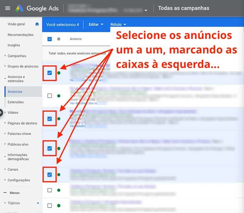 Como editar anúncios de texto em massa no google ads