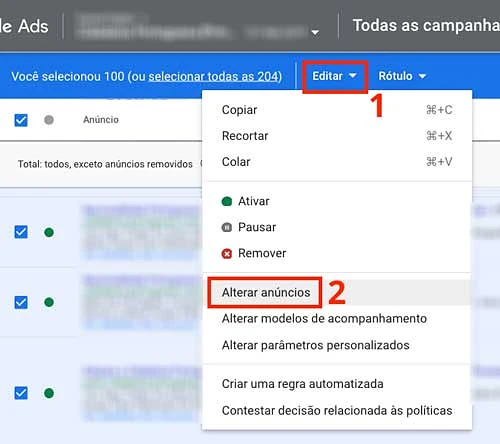 Como editar anúncios de texto em massa no google ads