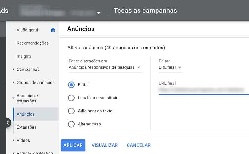Editar URL final de anúncios responsivos.
