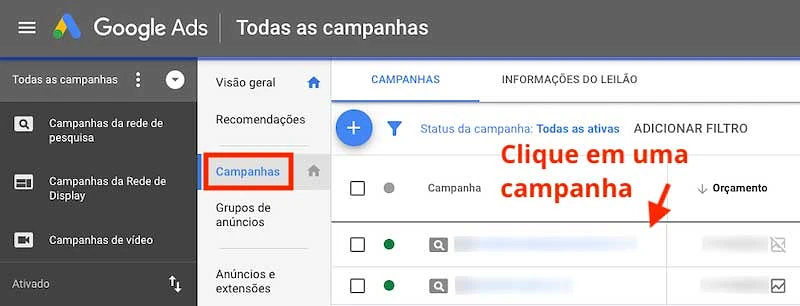 Clique em uma campanha para excluir IPs