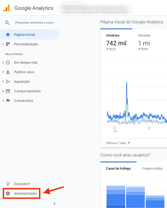 Google Analytics, menu administrador