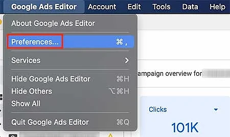 Google Ads Editor preferences