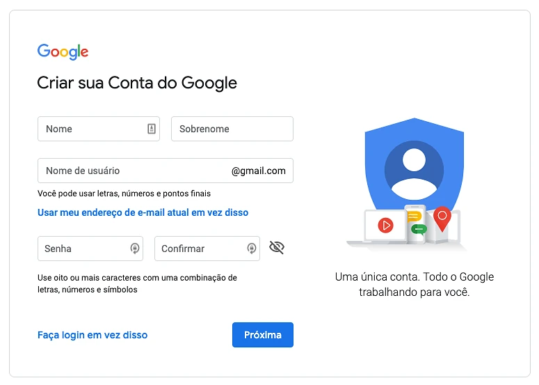 Criar conta do Google