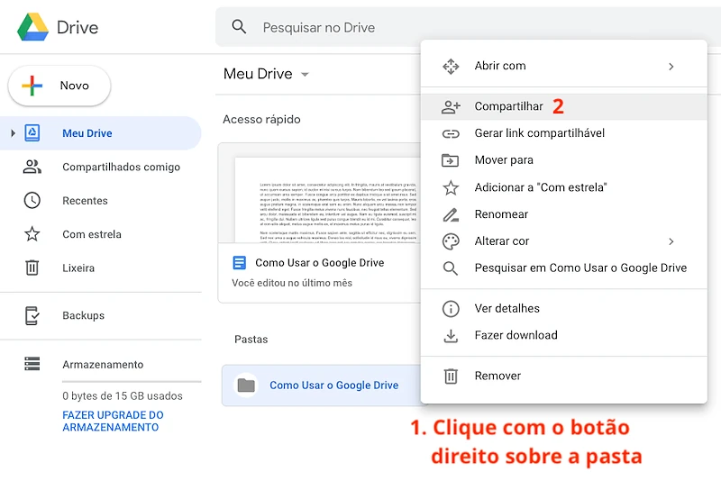 Como compartilhar uma pasta com arquivos no Google Drive
