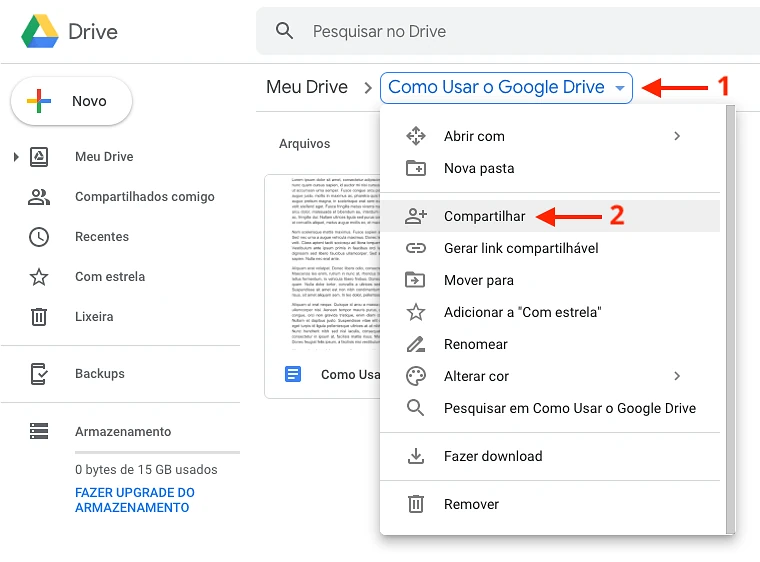Como compartilhar uma pasta com arquivos no Google Drive