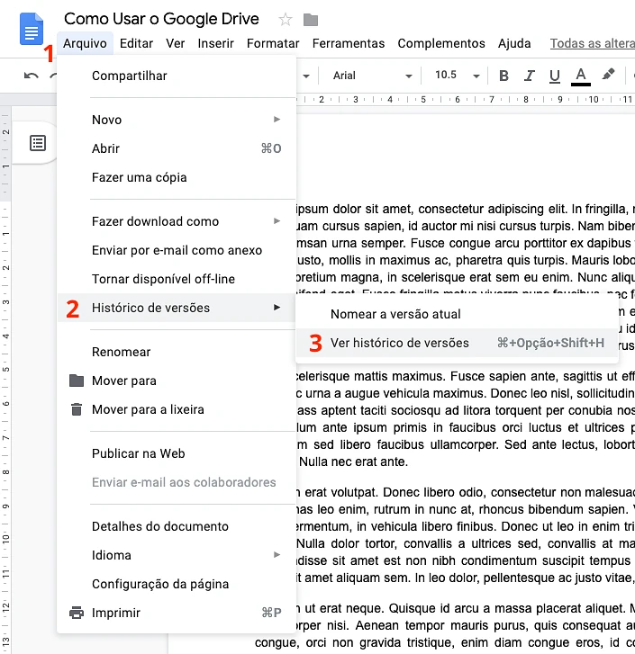 Como ver o histórico de alterações em documentos no Google Drive