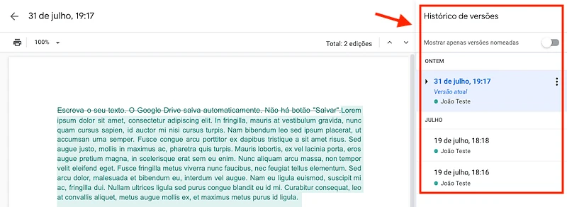 Como ver o histórico de alterações em documentos no Google Drive