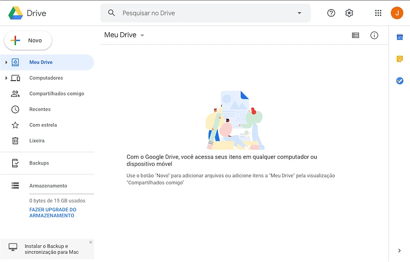Painel inicial do Google Drive