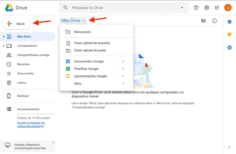 Como criar pastas e arquivos no Google Drive