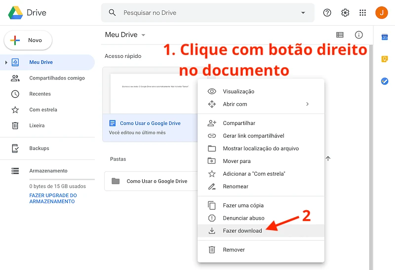 Como baixar documentos do Google Drive