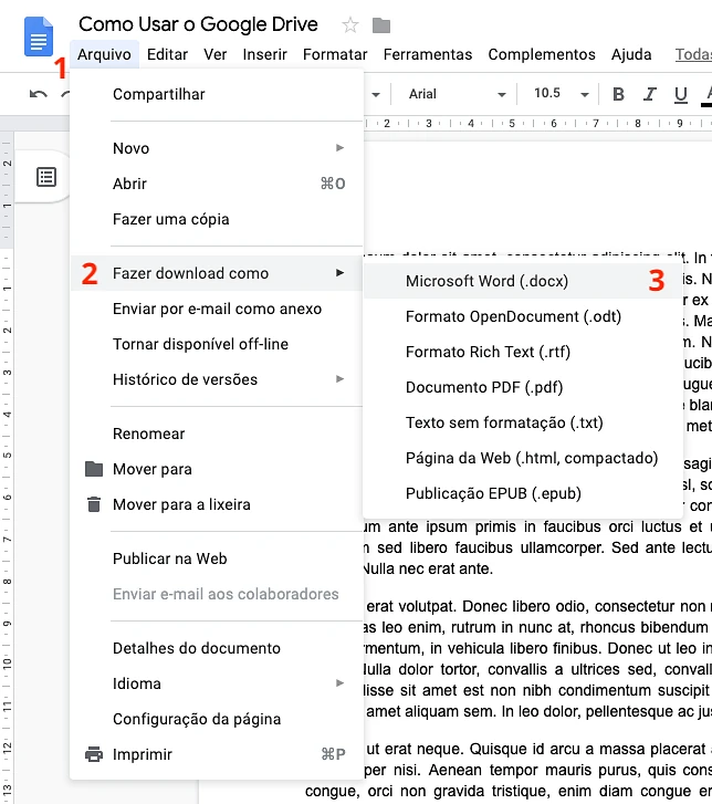 Como baixar documentos do Google Drive