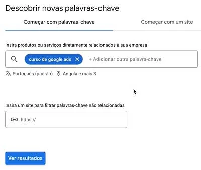 Começar com palavras-chave