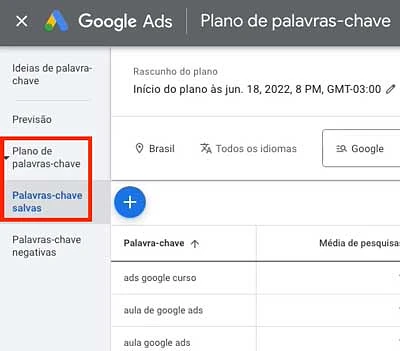 Plano de palavras-chave
