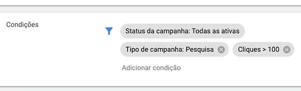 Condições simultâneas em regras automatizadas no Google Ads