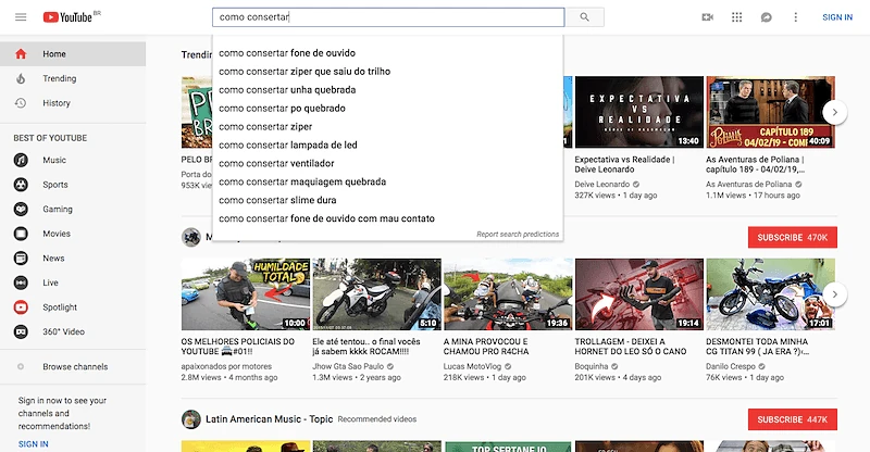 YouTube mecanismo de busca