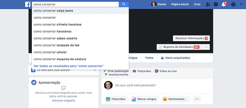 Facebook mecanismo de busca