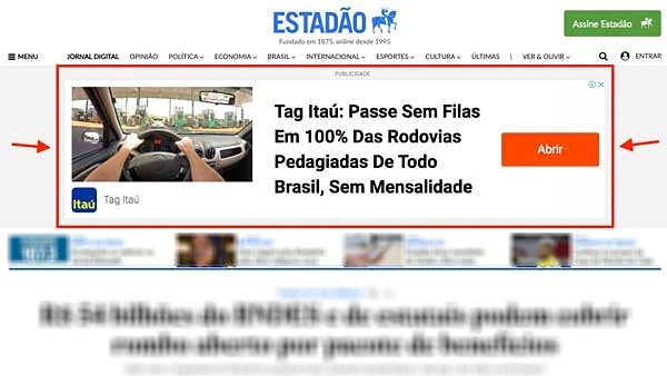 Exemplo de anúncio de display no cabeçalho do site de um jornal