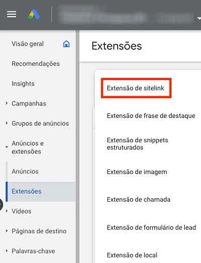 Extensão de sitelink