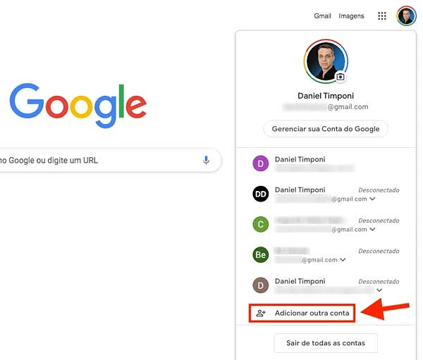 Adicionar outra conta do Google