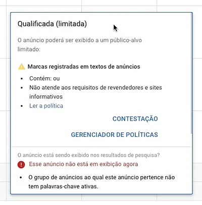 Google ads: motivos do status de aprovação limitada do anúncio