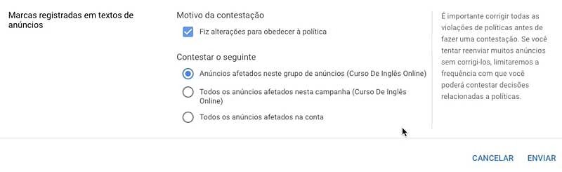 Google ads: motivo da contestação de anúncios