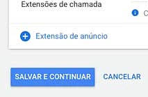 Google ads: salvar e continuar