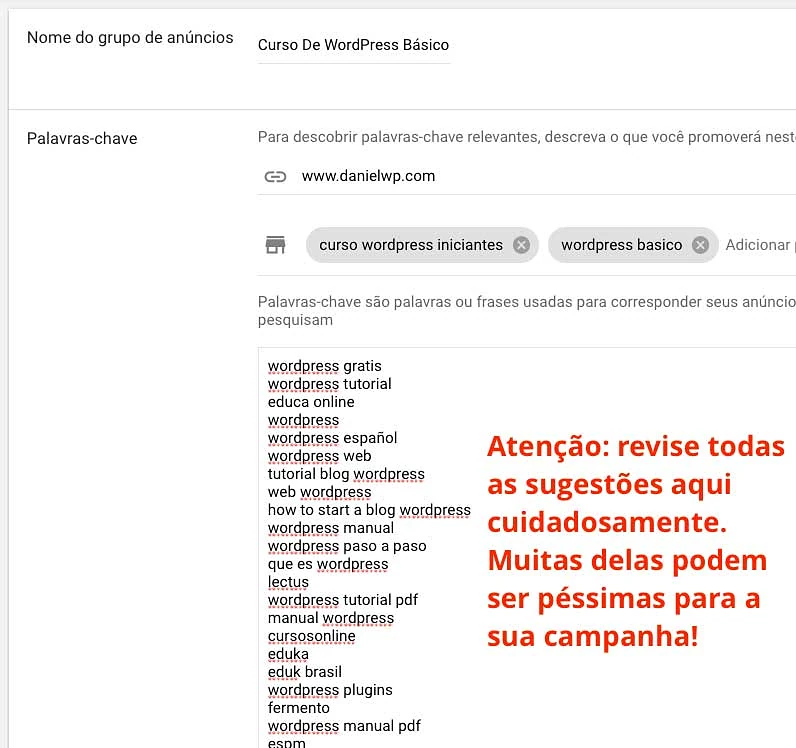 Google ads: sugestões de palavras-chave para a nova campanha