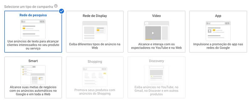 Google ads: escolher o tipo de campanha