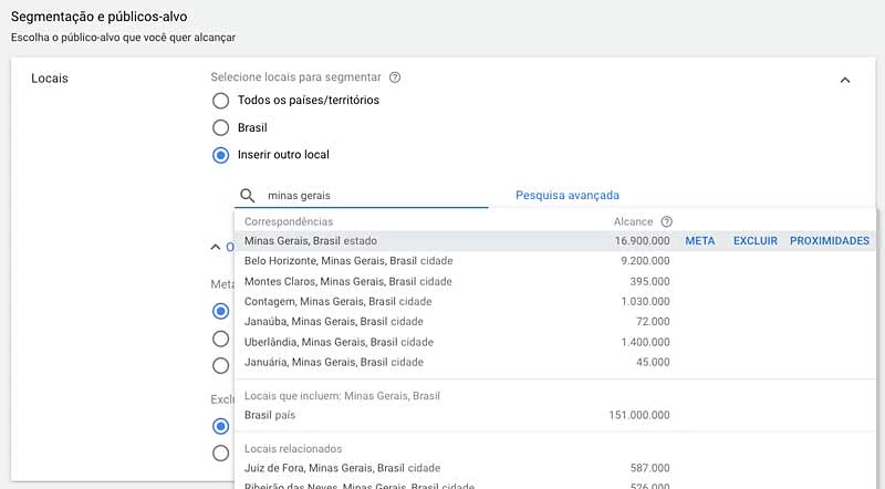 Google ads: opções de segmentação de local