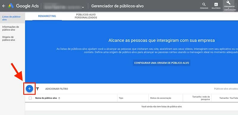 Gerenciador de públicos-alvo no Google Ads