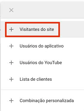 Novo público de visitantes do site no Google Ads