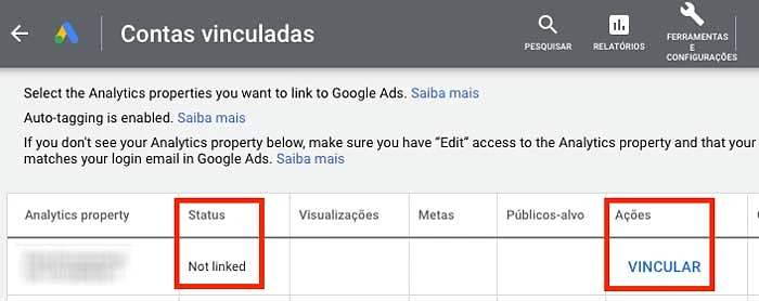 Vincular contas Google Ads e Google Analytics