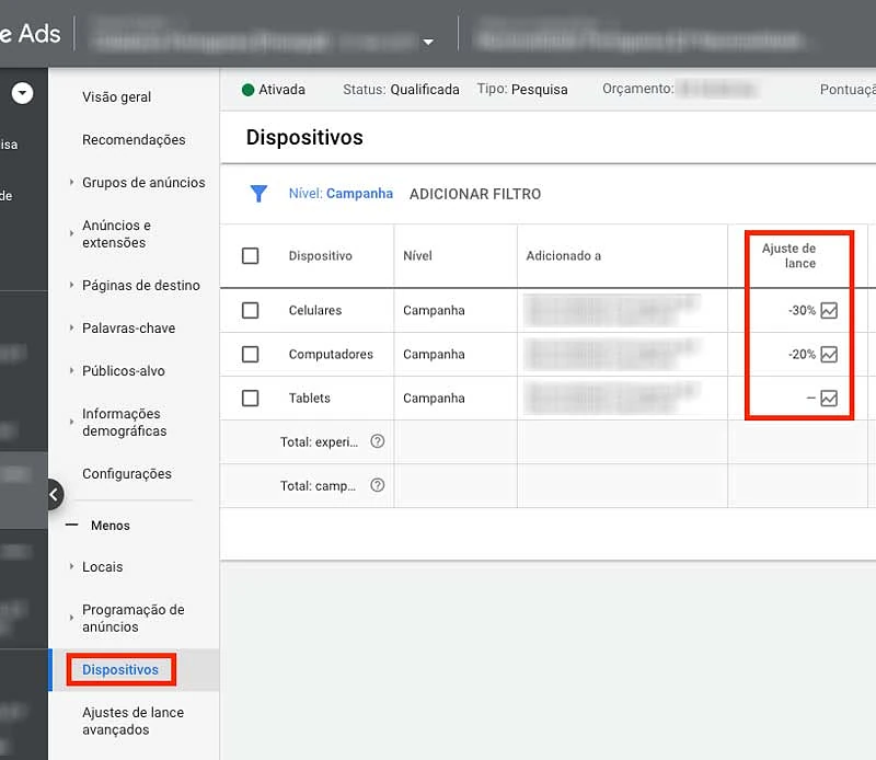 Ajuste de lances por dispositivo no Google Ads