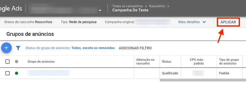 Clique no botão Aplicar para iniciar a experiência da campanha