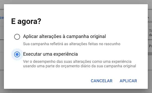 Google Ads, executar uma experiência