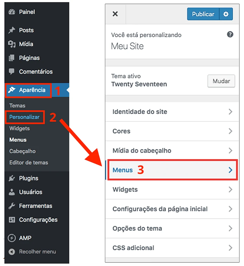 Plugin AMP for Wordpress Kaludi menu personalizar