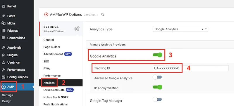 Google Analytics no plugin AMP for WP para Wordpress