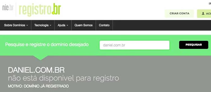 Registro.br: domínio não disponível para registro