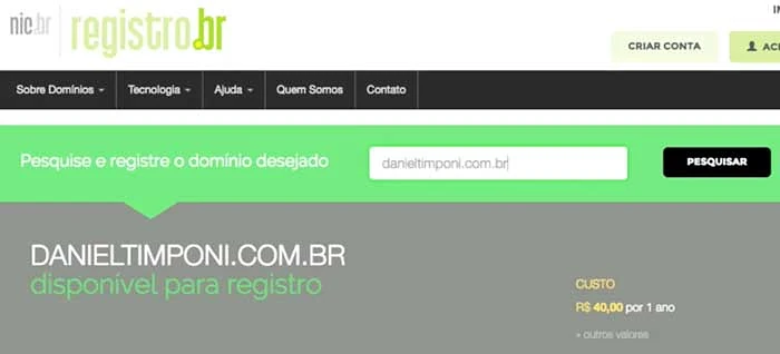 Registro.br: domínio disponível para registro