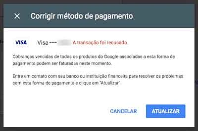 Corrigir método de pagamento