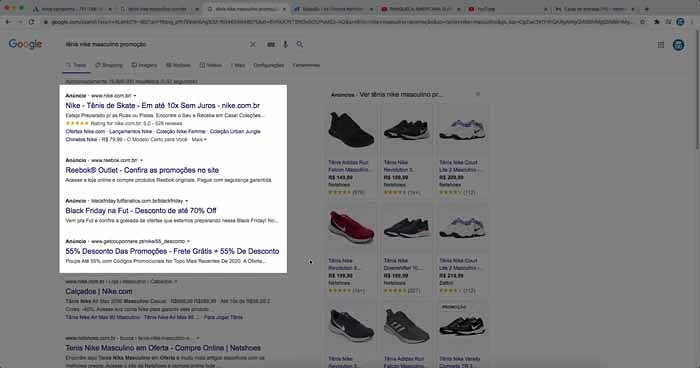 Anúncio de campanha da rede de pesquisa do Google Ads na página de resultados