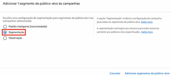 Google ads: configuração de segmentação para os públicos-alvo nas campanhas selecionadas
