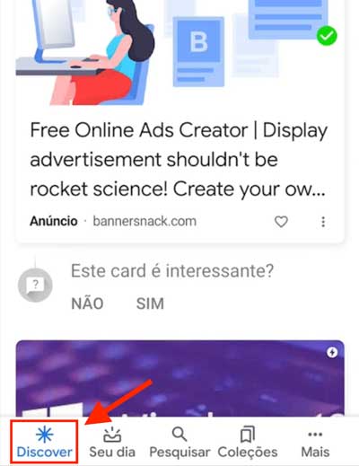 Anúncio de campanha Discovery no Discover do aplicativo da Google